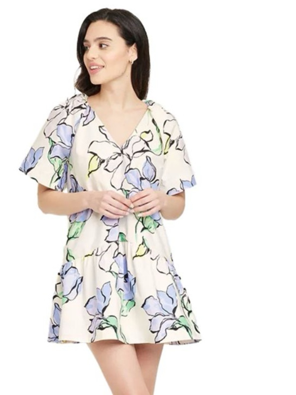 A New Day Watercolor Floral Tiered Mini Dress XL NWT Cotton Spring Summer